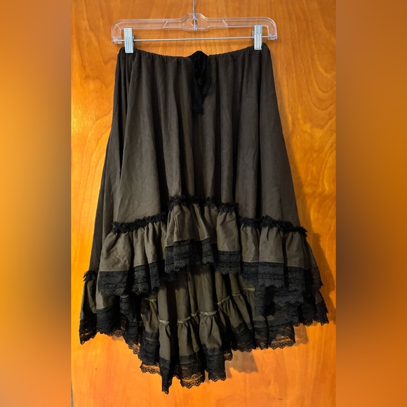 Olive and Black Ruffled Lace Skirt - Picture 1 of 4